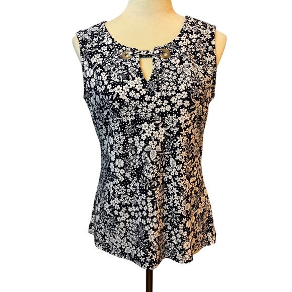 Tommy Hilfiger Navy Floral Tank Women's Medium Layering Wrinkle Resistant - Picture 1 of 6